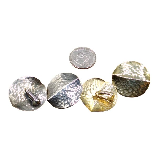 Vintage Hammered Disc Earrings Lot, Silver Tone and Gold Tone Brutalist Pinched - Picture 3 of 3